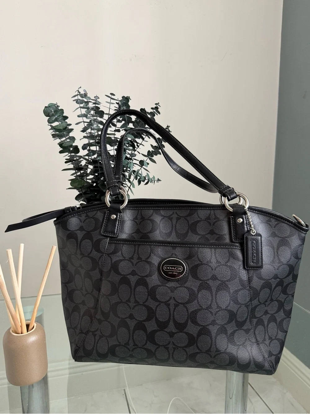 Coach black and gray Peyton Pocket Tote Bag
